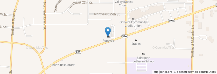 Mapa de ubicacion de Popeyes en United States, Oregon, Yamhill County, Mcminnville.