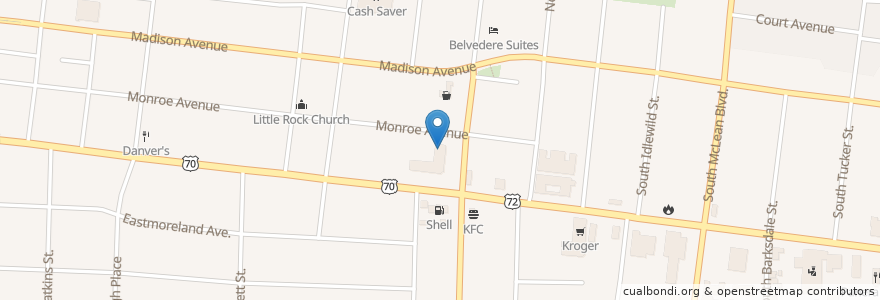Mapa de ubicacion de Baskin-Robbins en Amerika Syarikat, Tennessee, Shelby County, Memphis.