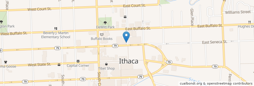 Mapa de ubicacion de Starbucks en アメリカ合衆国, ニューヨーク州, Tompkins County, Ithaca Town, Ithaca.