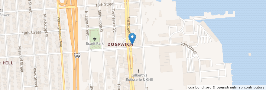 Mapa de ubicacion de Dogpatch Café en 美利坚合众国/美利堅合眾國, 加利福尼亚州/加利福尼亞州, 旧金山市县/三藩市市縣/舊金山市郡, 旧金山.