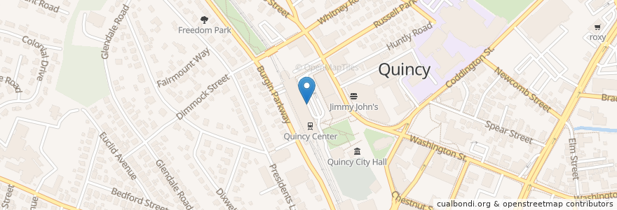 Mapa de ubicacion de Quincy Center en Amerika Syarikat, Massachusetts, Norfolk County, Quincy.