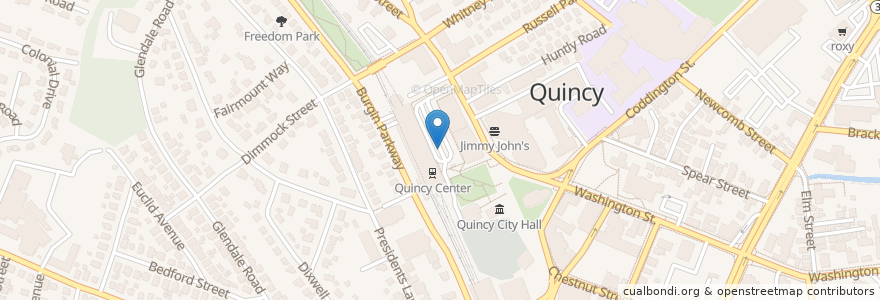 Mapa de ubicacion de Quincy Center en Estados Unidos Da América, Massachusetts, Norfolk County, Quincy.