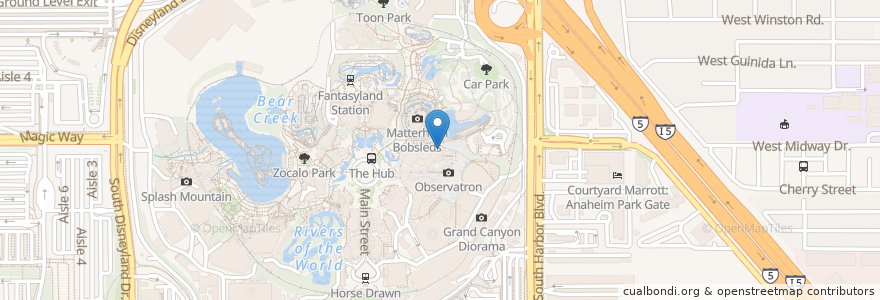Mapa de ubicacion de Tomorrowland Terrace en アメリカ合衆国, カリフォルニア州, Orange County, Anaheim.