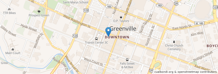 Mapa de ubicacion de Charleston Sports Pub en Amerika Syarikat, Carolina Selatan, Greenville County, Greenville.