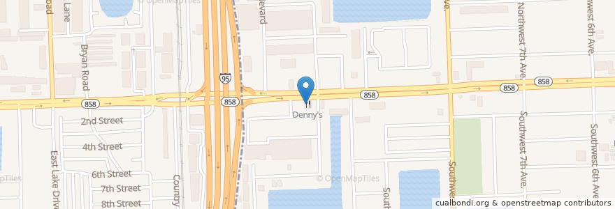 Mapa de ubicacion de Denny's en 미국, 플로리다주, Broward County, Hallandale Beach.