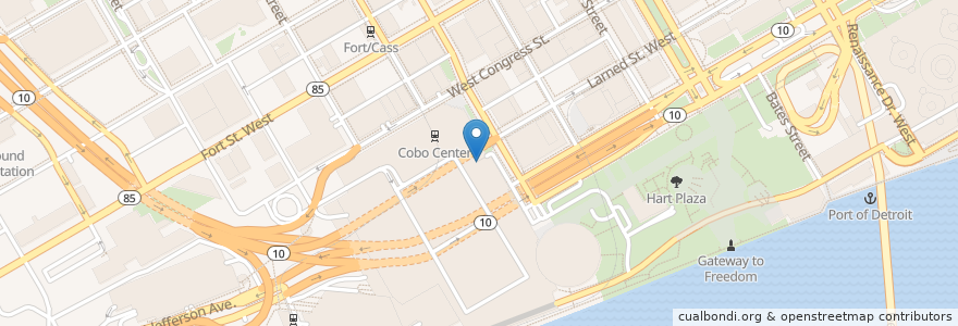 Mapa de ubicacion de TCF Center Washington Blvd. Garage en アメリカ合衆国, ミシガン州, Detroit.