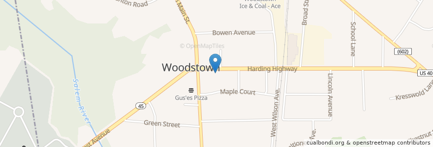 Mapa de ubicacion de Woodstown Diner en 美利坚合众国/美利堅合眾國, 新泽西州 / 新澤西州 / 紐澤西州, Salem County, Woodstown.