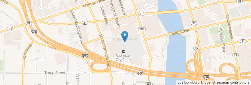 Mapa de ubicacion de Civic Center Parking Garage en アメリカ合衆国, ニューヨーク州, Monroe County, Rochester.