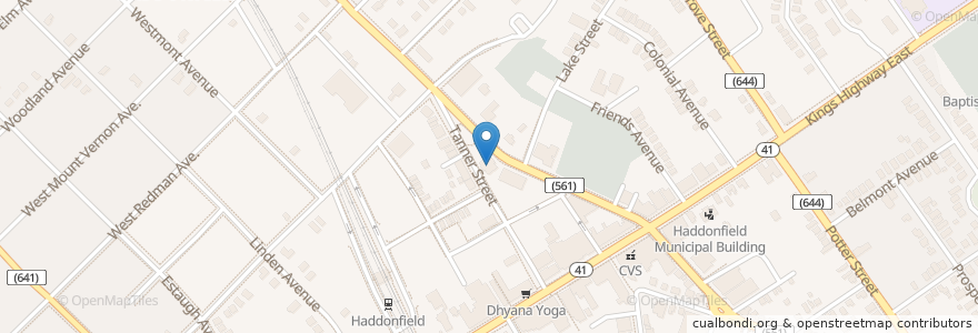 Mapa de ubicacion de Haddonfield Public Library en アメリカ合衆国, ニュージャージー州, Camden County, Haddonfield.