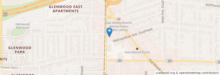 Mapa de ubicacion de Long John Silver's en アメリカ合衆国, ジョージア州, Dekalb County, Atlanta.