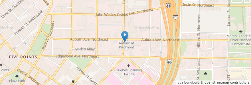 Mapa de ubicacion de Auburn and Piedmont bike rack en 미국, 조지아, Fulton County, Atlanta.