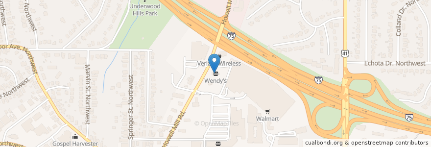 Mapa de ubicacion de Wendy's en アメリカ合衆国, ジョージア州, Fulton County, Atlanta.