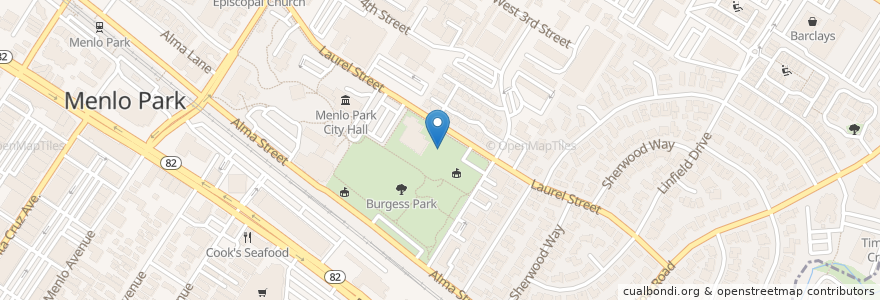 Mapa de ubicacion de Burgess Sports Center en Estados Unidos Da América, Califórnia, San Mateo County, Menlo Park.