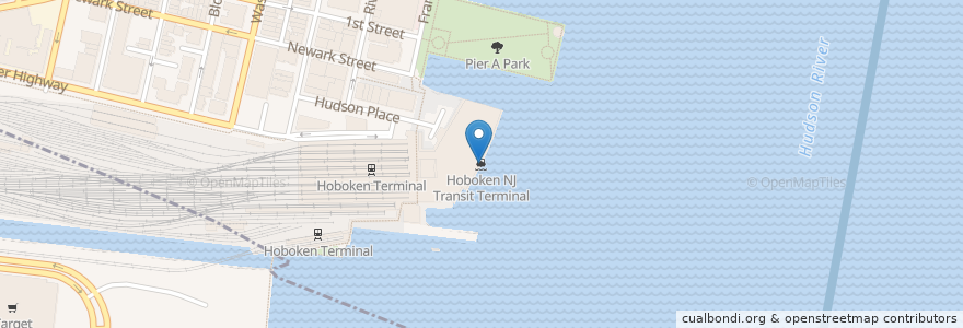 Mapa de ubicacion de Hoboken NJ Transit Terminal en Соединённые Штаты Америки, Нью-Джерси, Hudson County, Hoboken.