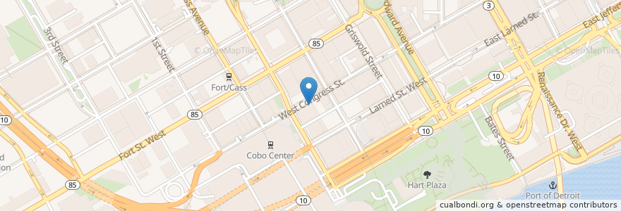 Mapa de ubicacion de Blue Star Cafe en الولايات المتّحدة الأمريكيّة, ميشيغان, ديترويت.