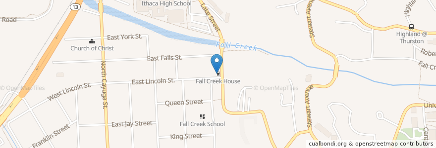 Mapa de ubicacion de Fall Creek House en United States, New York, Tompkins County, Ithaca Town, Ithaca.
