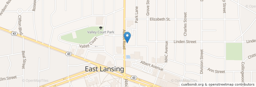 Mapa de ubicacion de East Lansing 54B District Court en United States, Michigan, Ingham County, East Lansing.