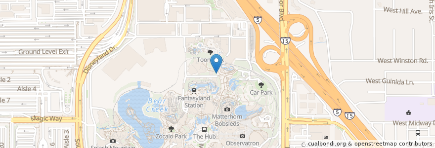 Mapa de ubicacion de Popcorn Fantasyland Theatre en Estados Unidos De América, California, Orange County, Anaheim.