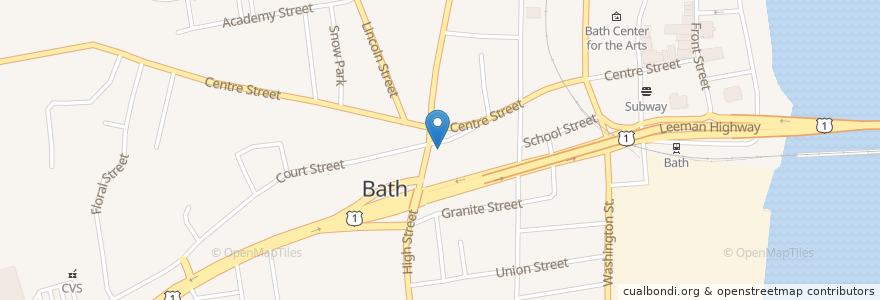 Mapa de ubicacion de Mae's Cafe and Bakery en 美利坚合众国/美利堅合眾國, 缅因州 / 緬因州, Sagadahoc County, Bath.