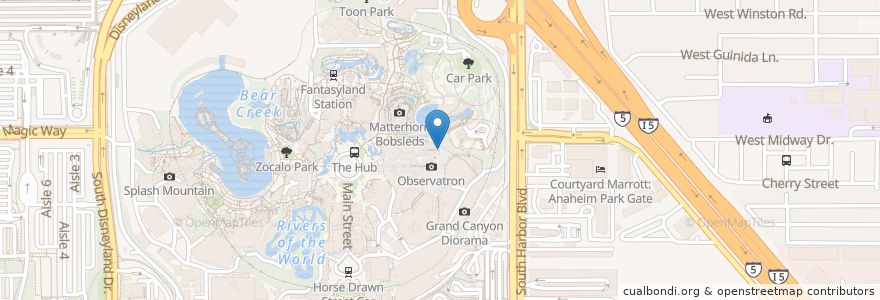 Mapa de ubicacion de Tomorrowland Terrace Stage en 美利坚合众国/美利堅合眾國, 加利福尼亚州/加利福尼亞州, Orange County, 安那翰.