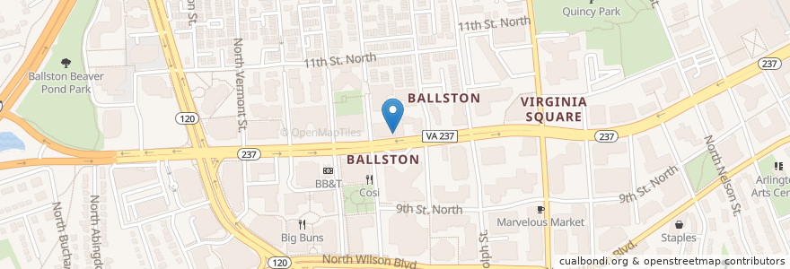 Mapa de ubicacion de First Down Sports Bar and Grill en Vereinigte Staaten Von Amerika, Virginia, Arlington County, Arlington.