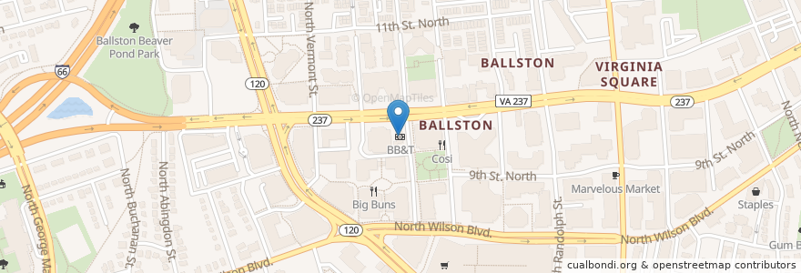 Mapa de ubicacion de BB&T en アメリカ合衆国, バージニア州, Arlington County, Arlington.