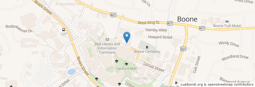 Mapa de ubicacion de University Post Office en Amerika Syarikat, Carolina Utara, Watauga County, Boone.