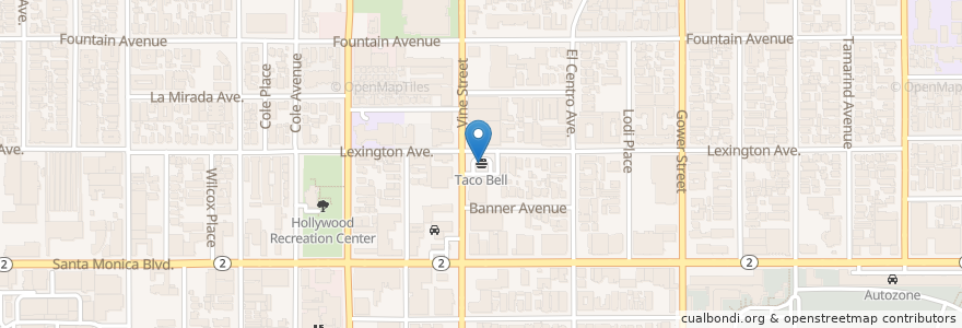 Mapa de ubicacion de Taco Bell en Amerika Syarikat, California, Los Angeles County, Los Angeles.