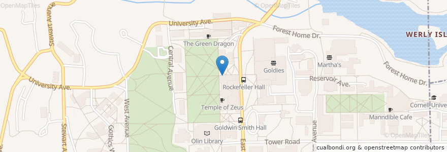 Mapa de ubicacion de Goldwin Smith Hall en アメリカ合衆国, ニューヨーク州, Tompkins County, Ithaca Town, Ithaca.