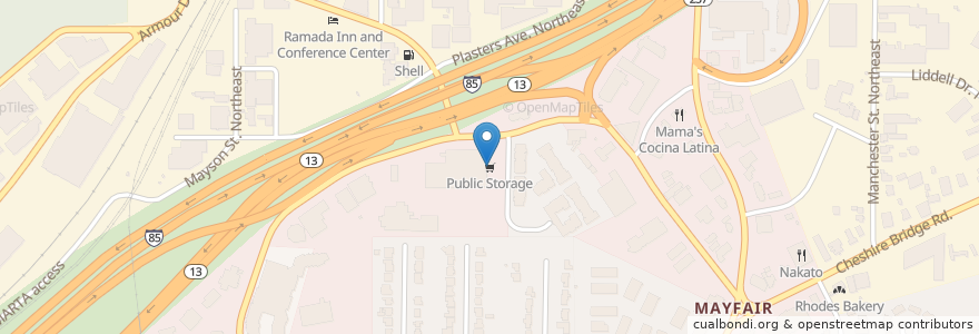 Mapa de ubicacion de Public Storage en 미국, 조지아, Fulton County, Atlanta.