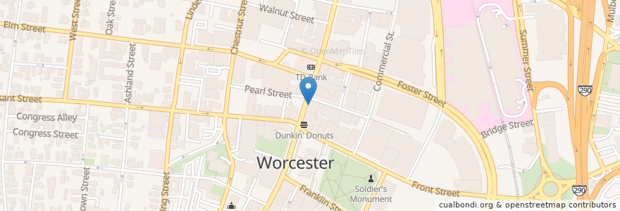 Mapa de ubicacion de Woosta Pizza en Verenigde Staten, Massachusetts, Worcester County, Worcester.