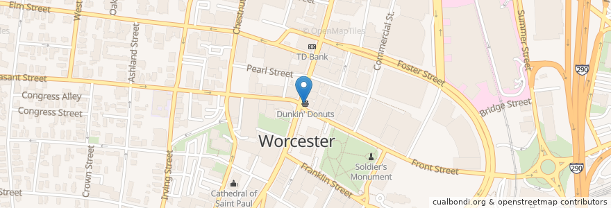 Mapa de ubicacion de Dunkin' Donuts en Verenigde Staten, Massachusetts, Worcester County, Worcester.