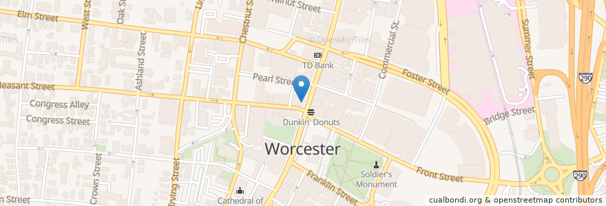 Mapa de ubicacion de Subway en 미국, 매사추세츠, Worcester County, Worcester.