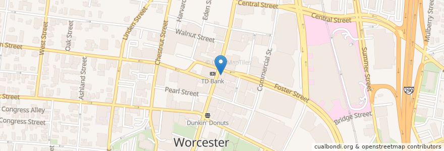 Mapa de ubicacion de Bank of America en Estados Unidos Da América, Massachusetts, Worcester County, Worcester.