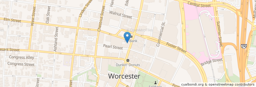 Mapa de ubicacion de Commerce Bank en 미국, 매사추세츠, Worcester County, Worcester.