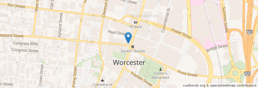 Mapa de ubicacion de Honey Dew Donuts en Vereinigte Staaten Von Amerika, Massachusetts, Worcester County, Worcester.