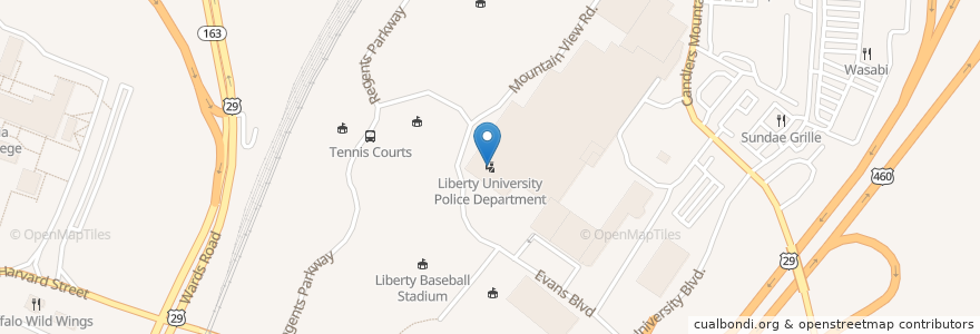 Mapa de ubicacion de Liberty University Police Department en アメリカ合衆国, バージニア州, Lynchburg, Lynchburg City.