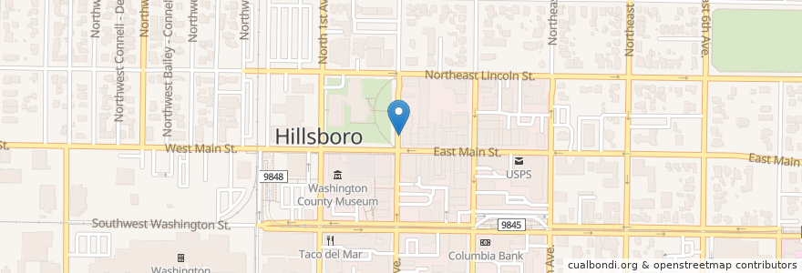 Mapa de ubicacion de USPS en Amerika Syarikat, Oregon, Washington County, Hillsboro.