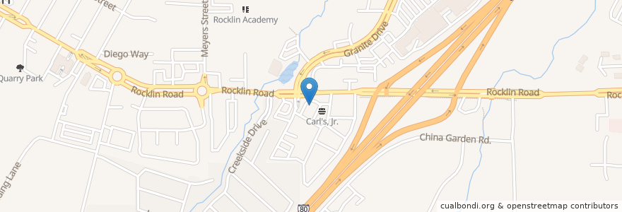 Mapa de ubicacion de Arby's en United States, California, Placer County, Rocklin.