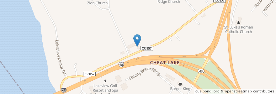 Mapa de ubicacion de Dragon Cafe en ایالات متحده آمریکا, ویرجینیای غربی, Monongalia County, Cheat Lake.