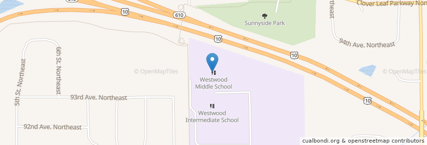 Mapa de ubicacion de Westwood Middle School en アメリカ合衆国, ミネソタ州, Anoka County, Blaine.