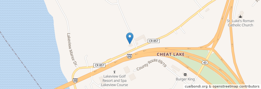 Mapa de ubicacion de United Federal Credit Union en 미국, 웨스트버지니아, Monongalia County, Cheat Lake.