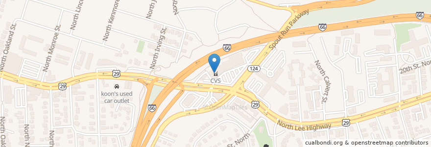 Mapa de ubicacion de CVS Pharmacy en アメリカ合衆国, バージニア州, Arlington County, Arlington.