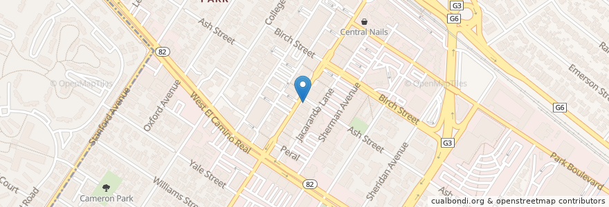 Mapa de ubicacion de Joanie's Cafe en 美利坚合众国/美利堅合眾國, 加利福尼亚州/加利福尼亞州, 圣克莱拉县, 帕羅奧圖.