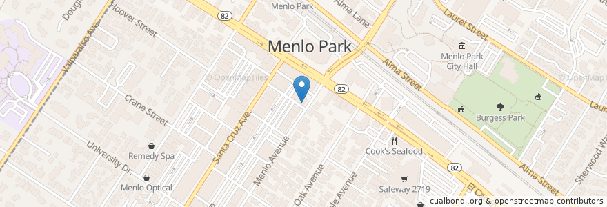 Mapa de ubicacion de cafe del sol en Amerika Birleşik Devletleri, Kaliforniya, San Mateo County, Menlo Park.
