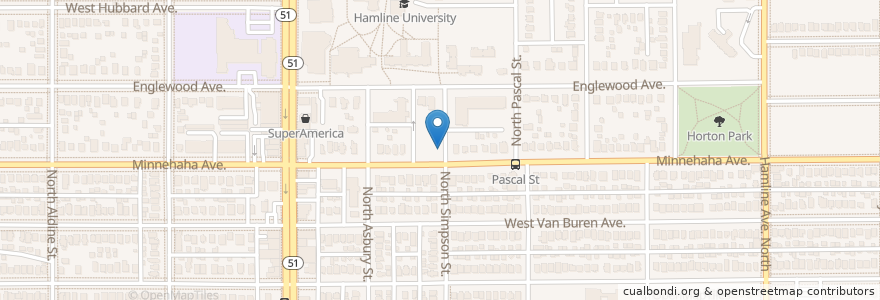 Mapa de ubicacion de Hamline University en United States, Minnesota, Ramsey County, St. Paul.