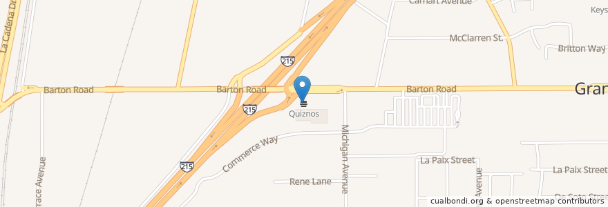Mapa de ubicacion de Quiznos en 미국, 캘리포니아주, San Bernardino County, Grand Terrace.