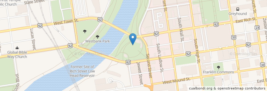 Mapa de ubicacion de Bicentenial Park Fountain en United States, Ohio, Franklin County, Columbus.