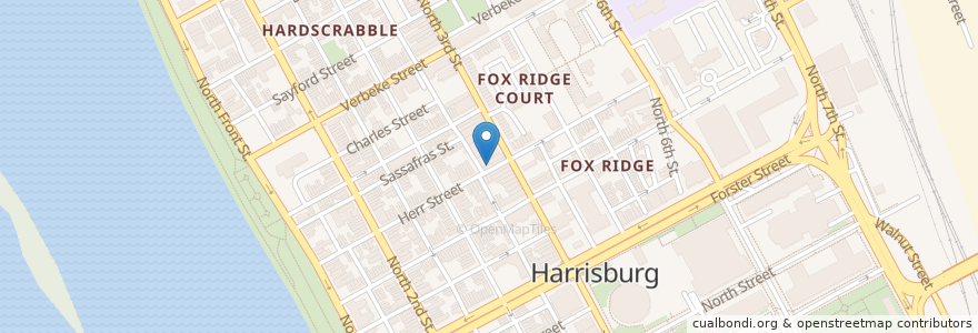 Mapa de ubicacion de Stage On Herr en Vereinigte Staaten Von Amerika, Pennsylvania, Dauphin County, Harrisburg.
