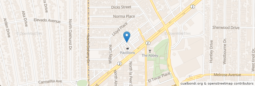 Mapa de ubicacion de Pavilions Pharmacy en Amerika Syarikat, California, Los Angeles County, Los Angeles, West Hollywood.